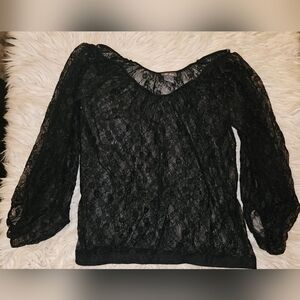 Dots Black Sheer Lace Long Sleeve Top – Size S
